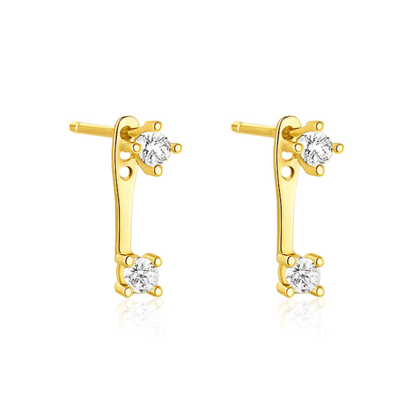 Minimal Double Stone Bar Stud Earrings - Sterling Silver Yellow Plated