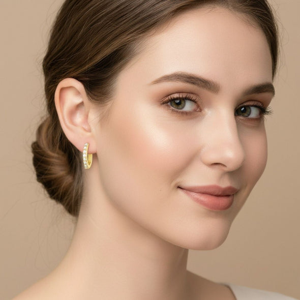 Classic Pavé Circle Huggie Hoop Earrings - Sterling Silver Yellow Plated