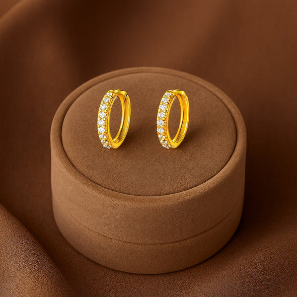 Classic Pavé Circle Huggie Hoop Earrings - Sterling Silver Yellow Plated