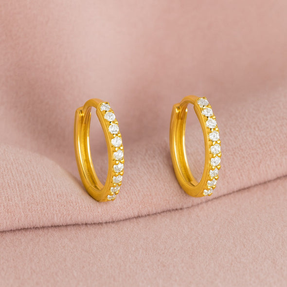 Classic Pavé Circle Huggie Hoop Earrings - Sterling Silver Yellow Plated