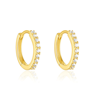 Classic Pavé Circle Huggie Hoop Earrings - Sterling Silver Yellow Plated