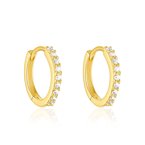 Classic Pavé Circle Huggie Hoop Earrings - Sterling Silver Yellow Plated