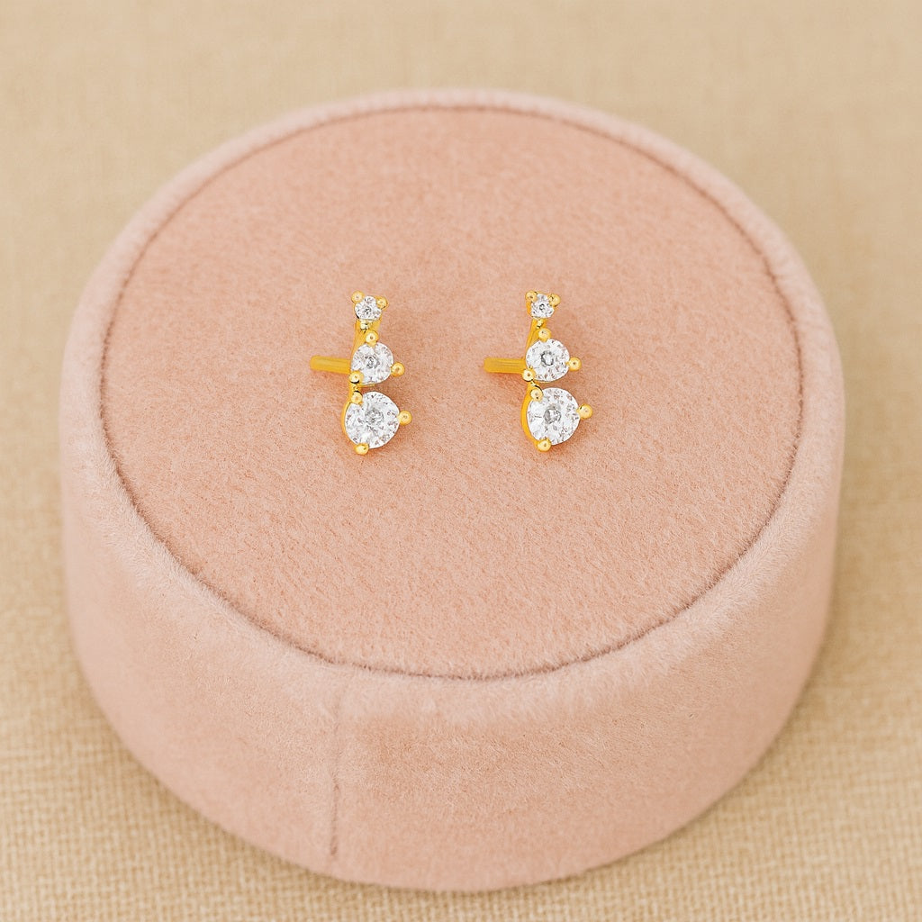 Graduated Triple Stone Stud Earrings Earrings - Sterling Silver Yellow Plated