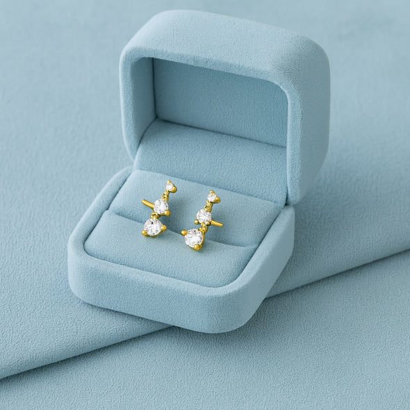 Graduated Triple Stone Stud Earrings Earrings - Sterling Silver Yellow Plated