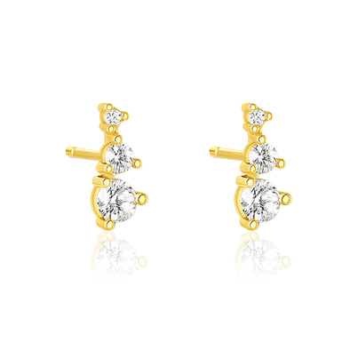 Graduated Triple Stone Stud Earrings Earrings - Sterling Silver Yellow Plated