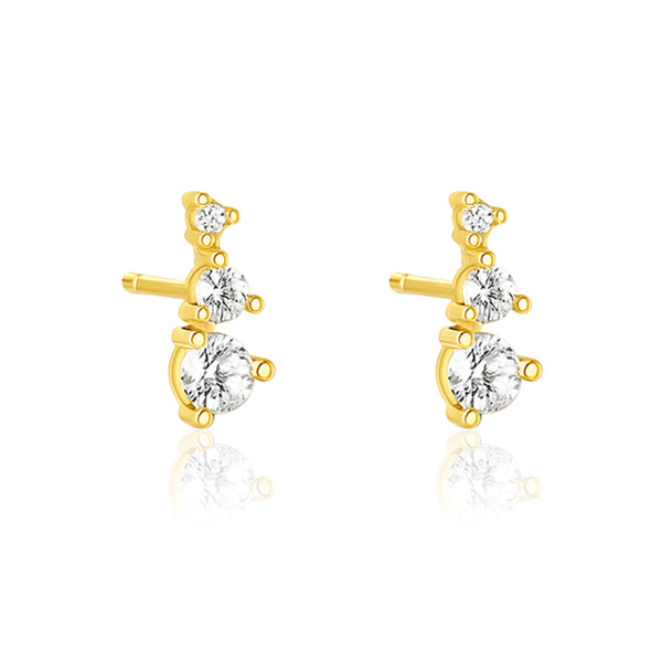 Graduated Triple Stone Stud Earrings Earrings - Sterling Silver Yellow Plated