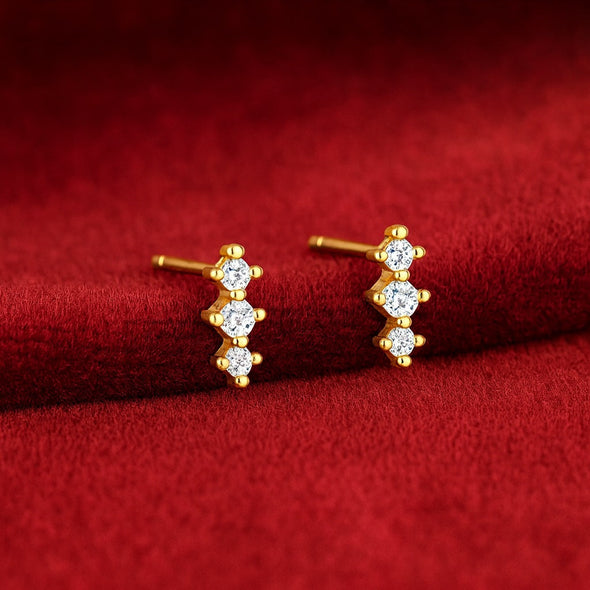 Triple Stone Climber Earrings – Sterling Silver Gold Plated