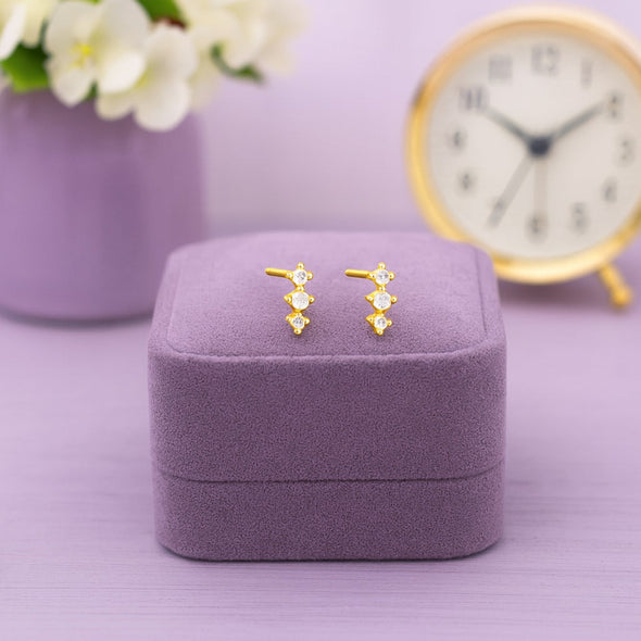 Triple Stone Climber Earrings – Sterling Silver Gold Plated