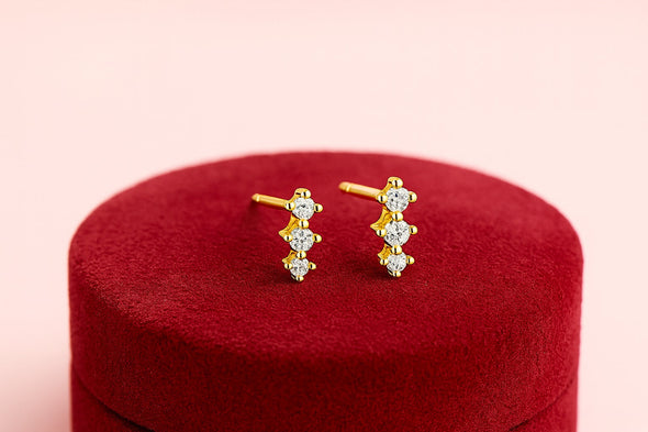 Triple Stone Climber Earrings – Sterling Silver Gold Plated