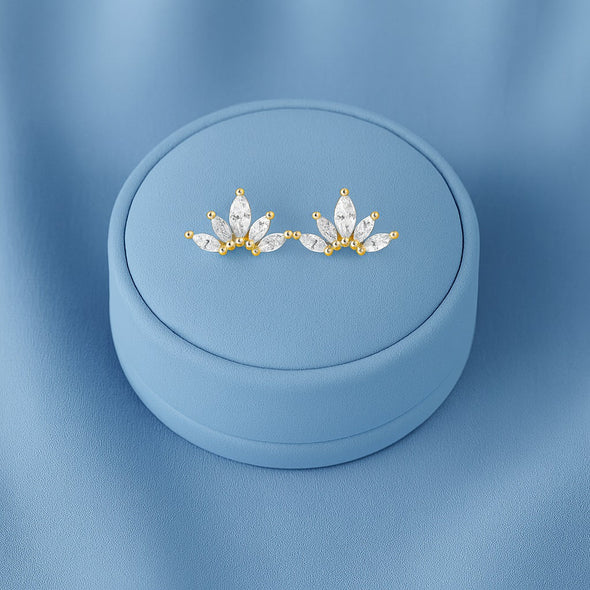 Marquise Fan Cluster Stud Earrings - Sterling Silver Yellow Plated