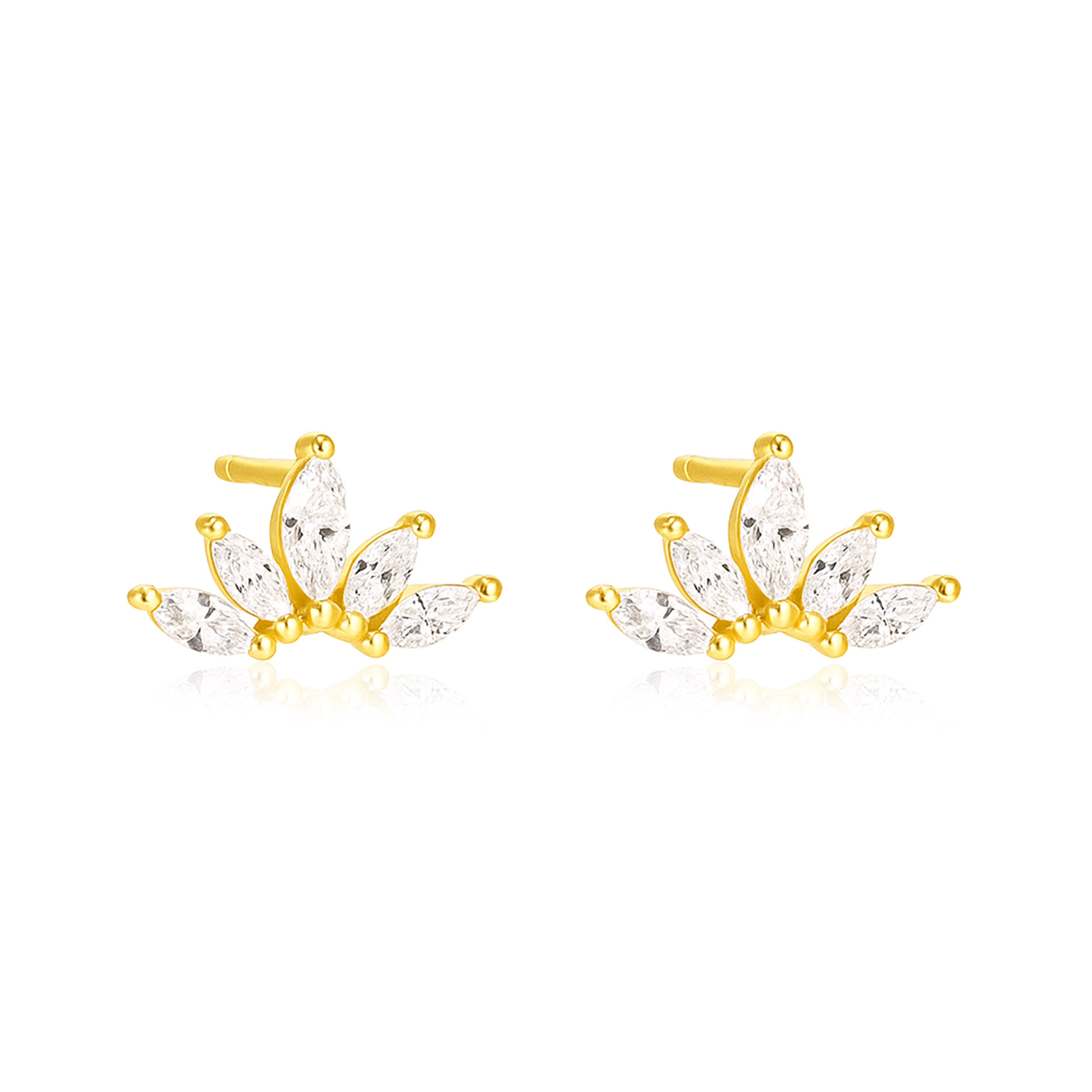 Marquise Fan Cluster Stud Earrings - Sterling Silver Yellow Plated