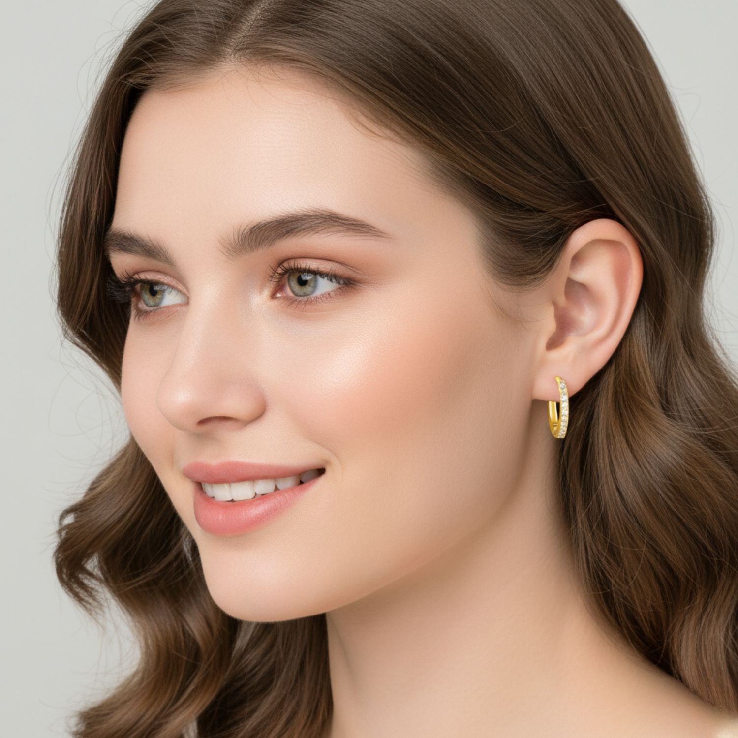 Sleek Pavé Huggie Hoop Earrings - Sterling Silver Yellow Plated