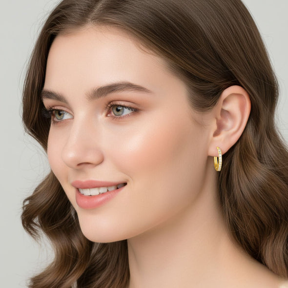 Sleek Pavé Huggie Hoop Earrings - Sterling Silver Yellow Plated