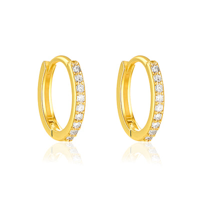 Sleek Pavé Huggie Hoop Earrings - Sterling Silver Yellow Plated