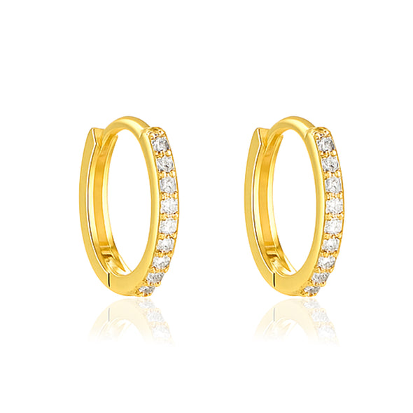 Sleek Pavé Huggie Hoop Earrings - Sterling Silver Yellow Plated