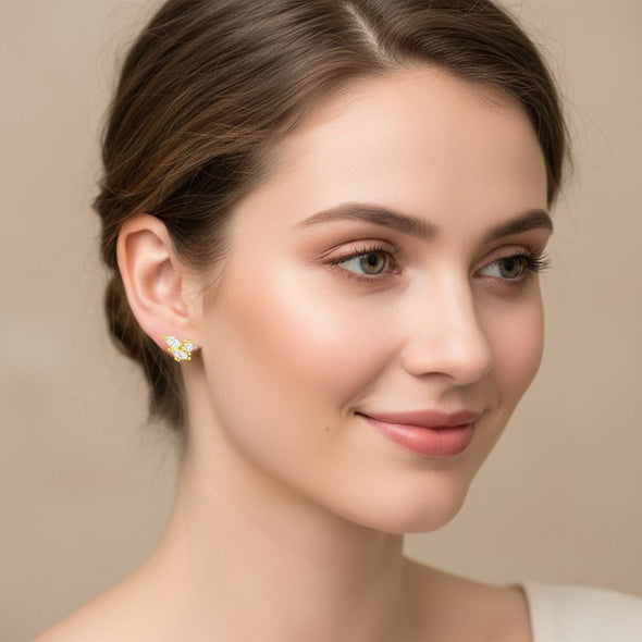 Marquise Trio Cluster Stud Earrings - Sterling Silver Yellow Plated