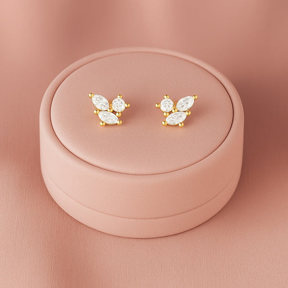 Marquise Trio Cluster Stud Earrings - Sterling Silver Yellow Plated