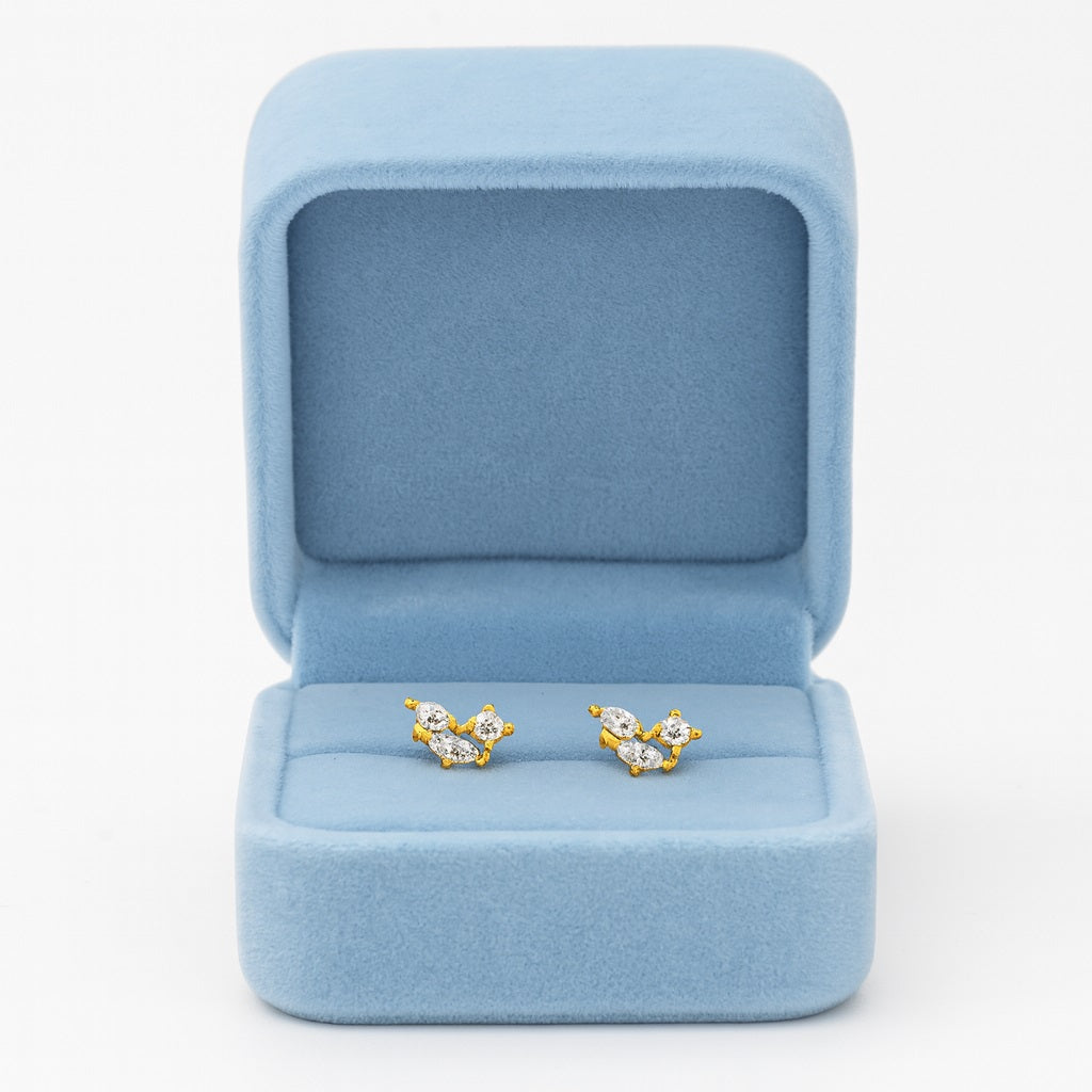 Marquise Trio Cluster Stud Earrings - Sterling Silver Yellow Plated