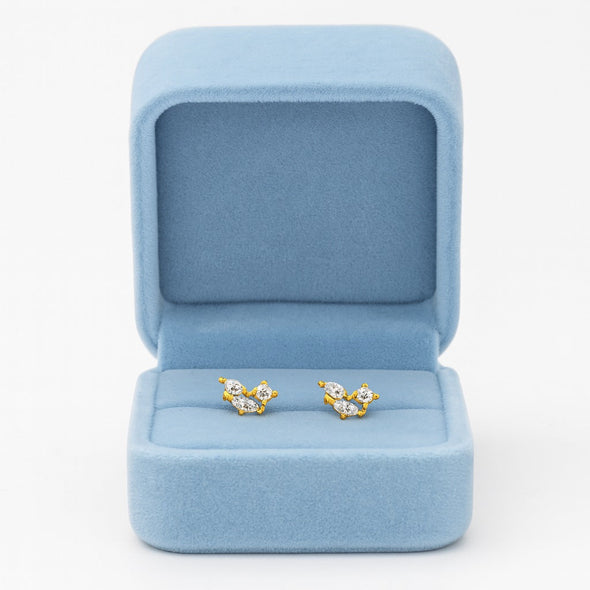 Marquise Trio Cluster Stud Earrings - Sterling Silver Yellow Plated