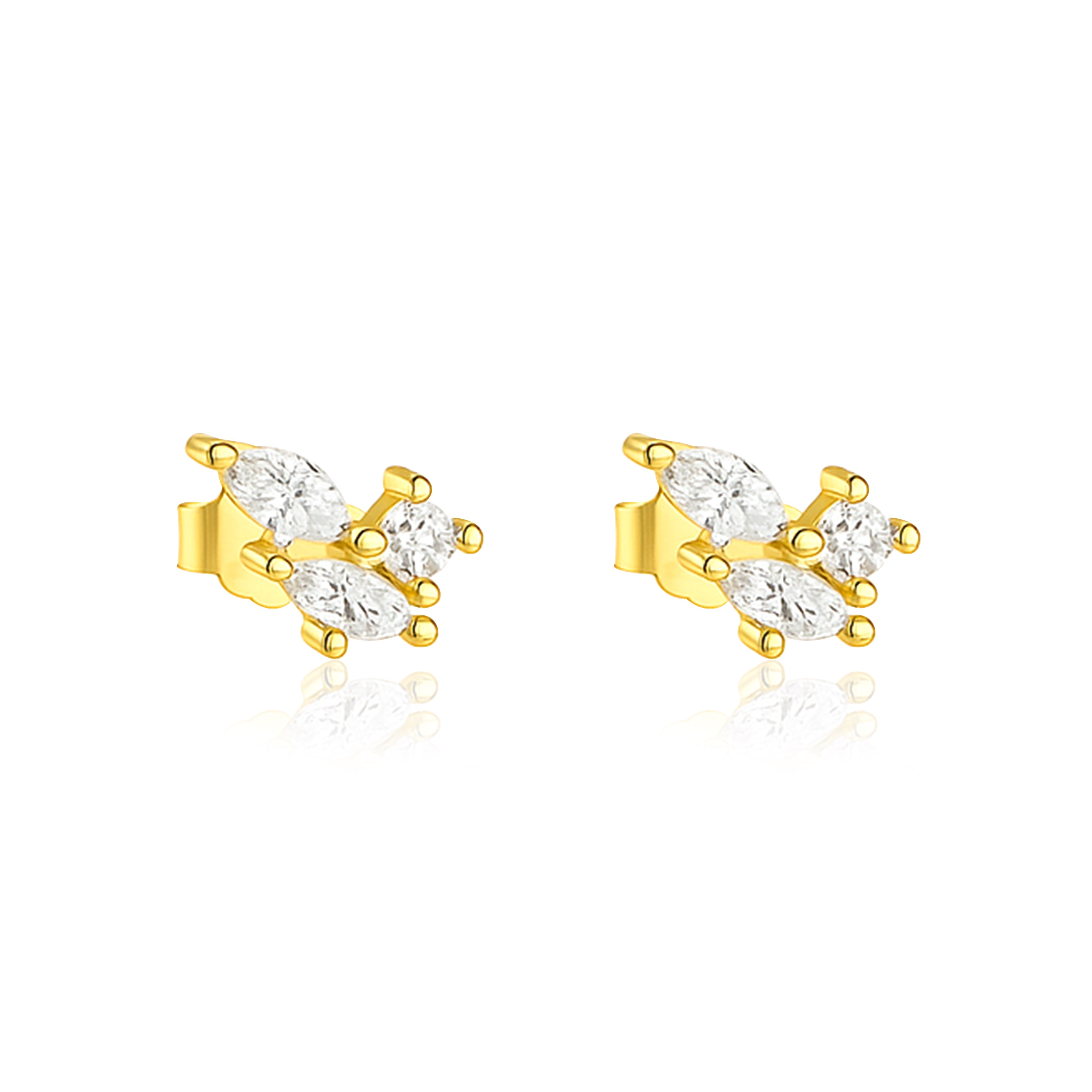 Marquise Trio Cluster Stud Earrings - Sterling Silver Yellow Plated