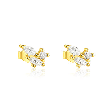 Marquise Trio Cluster Stud Earrings - Sterling Silver Yellow Plated