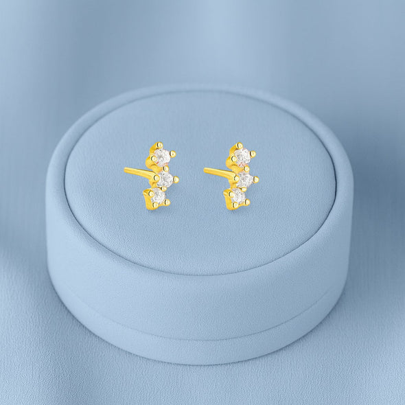 Minimal Vertical Triple Stud Earrings - Sterling Silver Yellow Plated