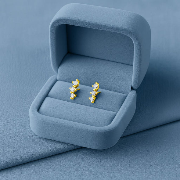 Minimal Vertical Triple Stud Earrings - Sterling Silver Yellow Plated