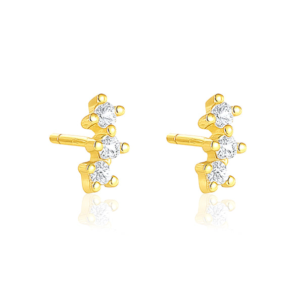 Minimal Vertical Triple Stud Earrings - Sterling Silver Yellow Plated