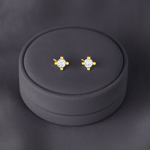 Classic Round Solitaire Stud Earrings - Sterling Silver Yellow Plated