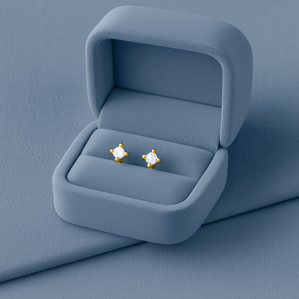 Classic Round Solitaire Stud Earrings - Sterling Silver Yellow Plated