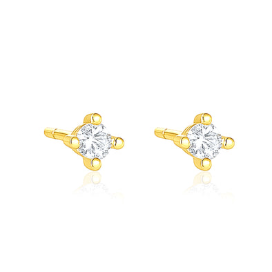 Classic Round Solitaire Stud Earrings - Sterling Silver Yellow Plated