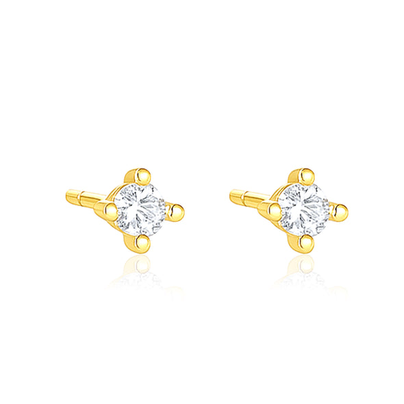 Classic Round Solitaire Stud Earrings - Sterling Silver Yellow Plated