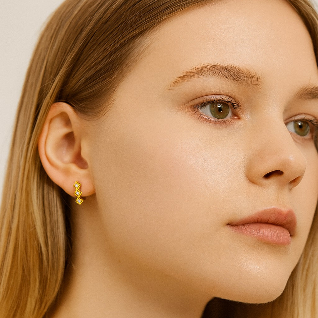 Geometric Chevron Hoop Earrings – Sterling Silver Gold Plated
