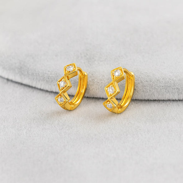 Geometric Chevron Hoop Earrings – Sterling Silver Gold Plated