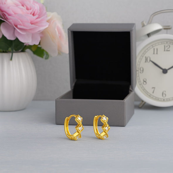Geometric Chevron Hoop Earrings – Sterling Silver Gold Plated
