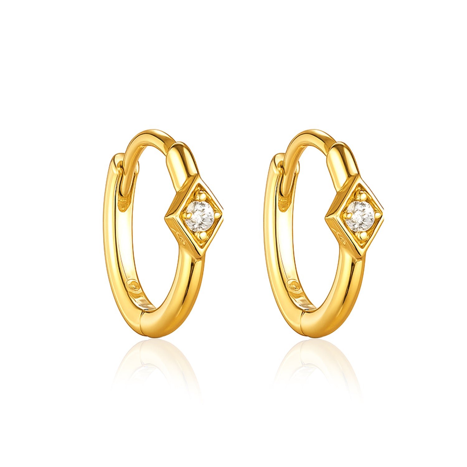 Solitaire Hoop Earrings – Sterling Silver Gold Plated
