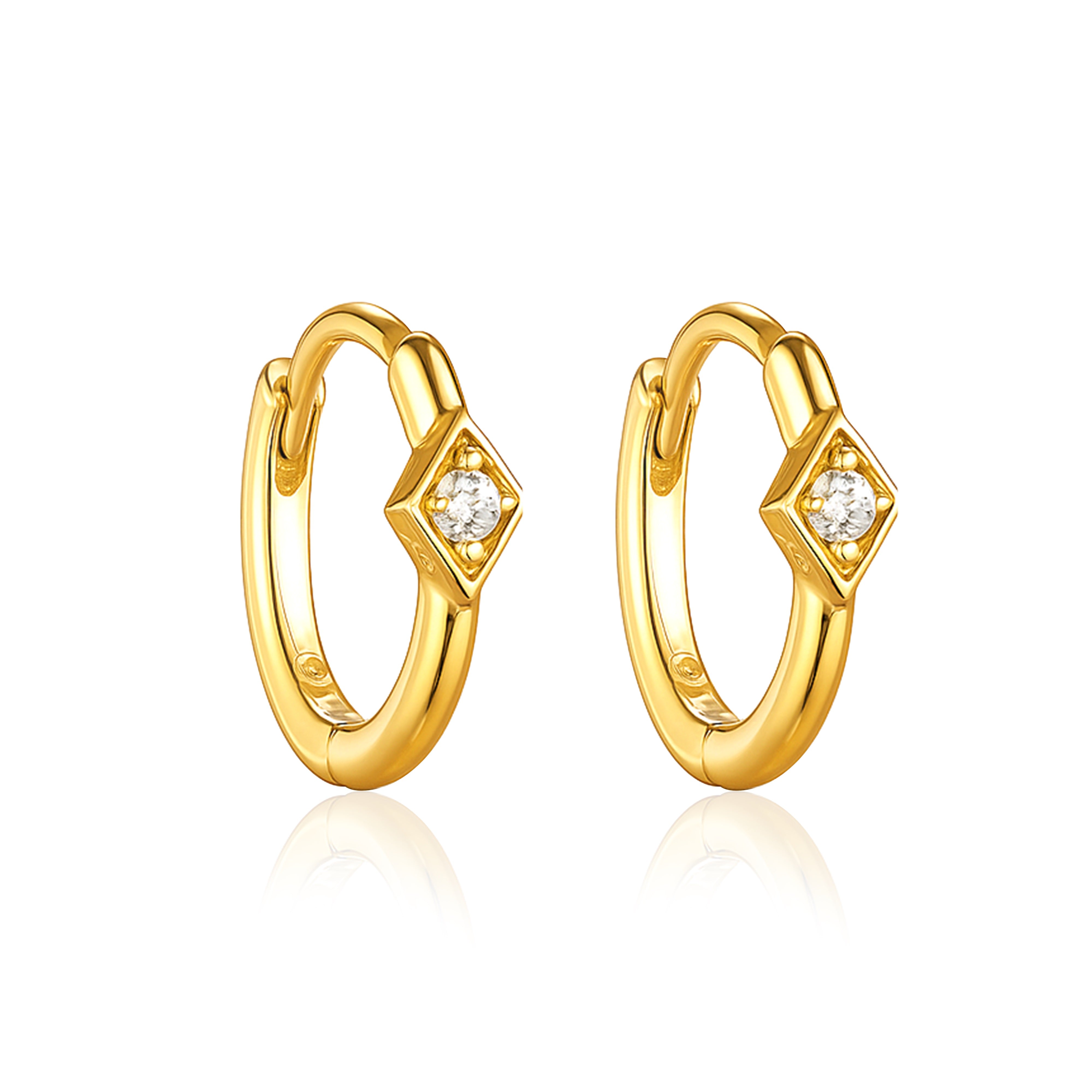 Solitaire Hoop Earrings – Sterling Silver Gold Plated