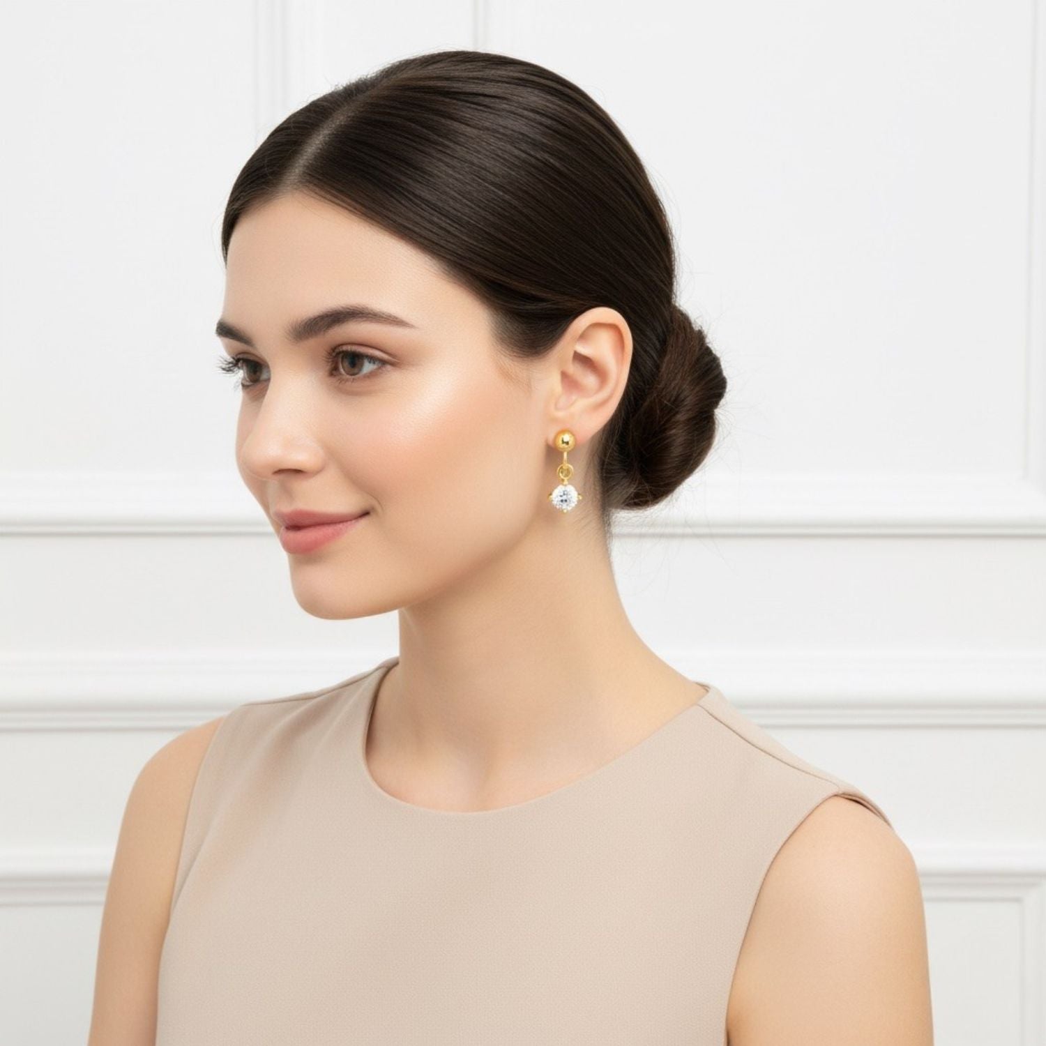 Minimal Dangling Solitaire Drop Stud Earring - Sterling Silver Yellow Plated