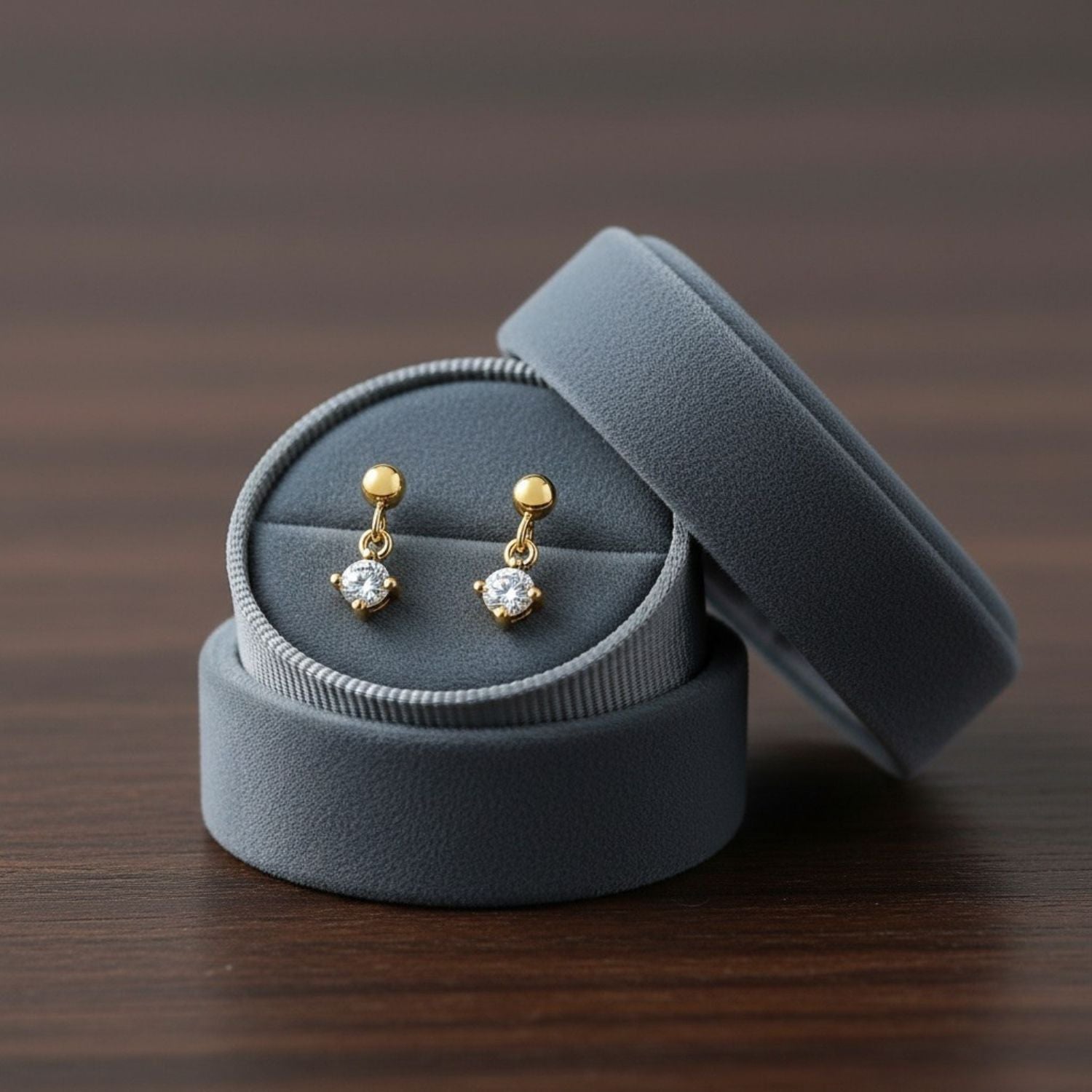 Minimal Dangling Solitaire Drop Stud Earring - Sterling Silver Yellow Plated