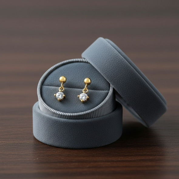 Minimal Dangling Solitaire Drop Stud Earring - Sterling Silver Yellow Plated