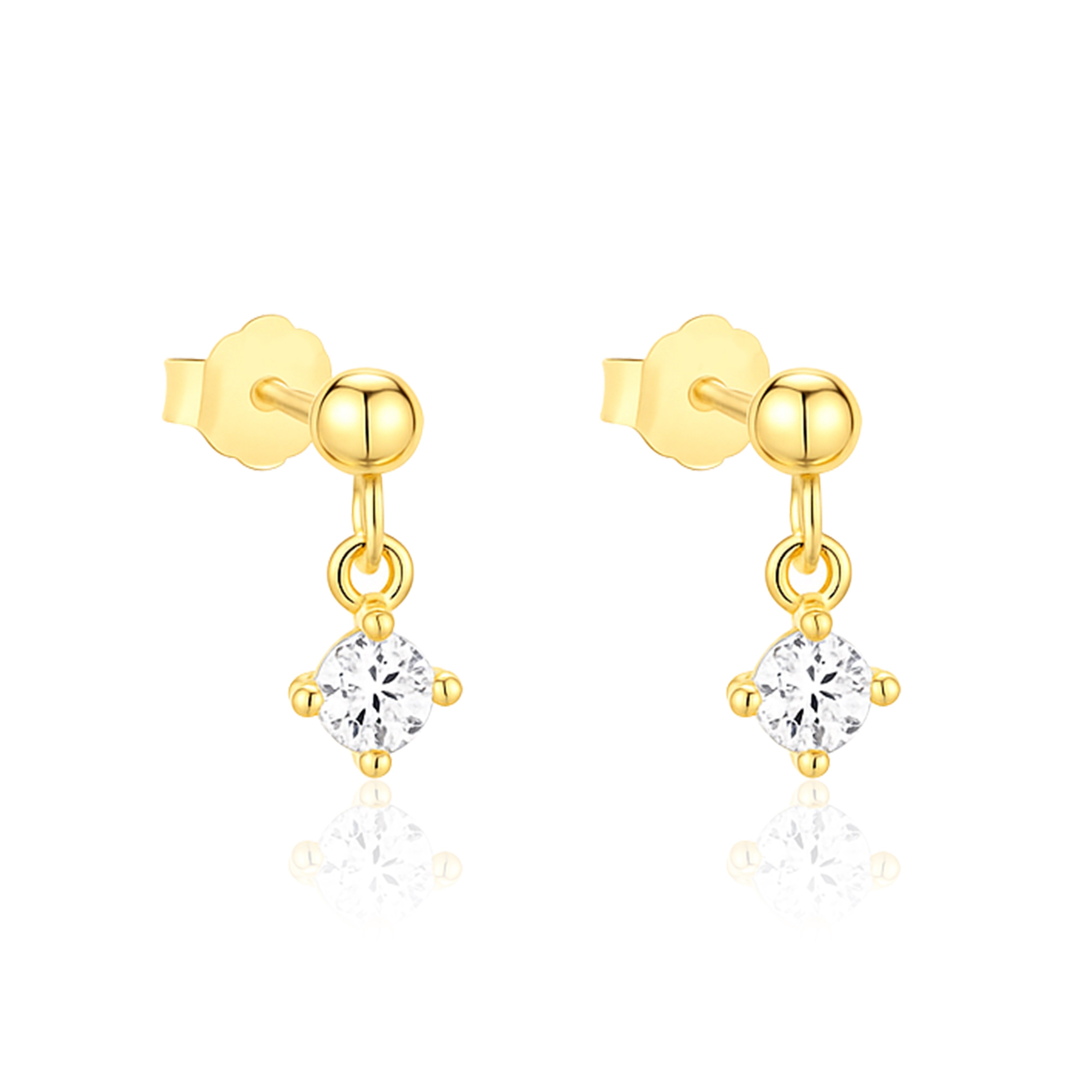 Minimal Dangling Solitaire Drop Stud Earring - Sterling Silver Yellow Plated