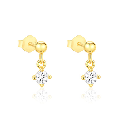 Minimal Dangling Solitaire Drop Stud Earring - Sterling Silver Yellow Plated