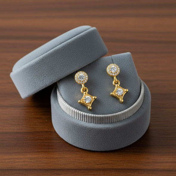 Star Drop Stud Earrings - Sterling Silver Yellow Plated