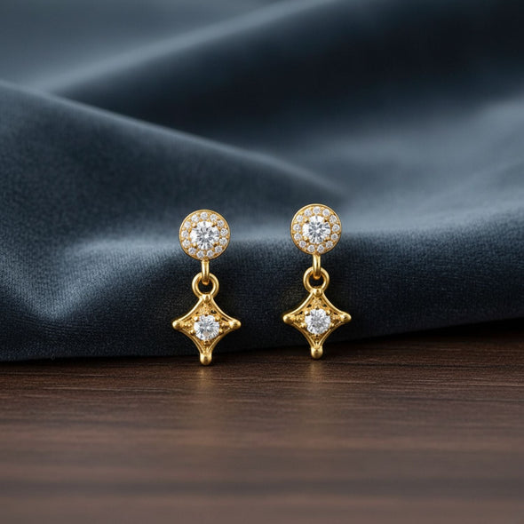 Star Drop Stud Earrings - Sterling Silver Yellow Plated