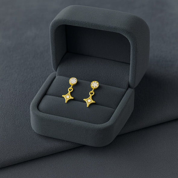 Star Drop Stud Earrings - Sterling Silver Yellow Plated