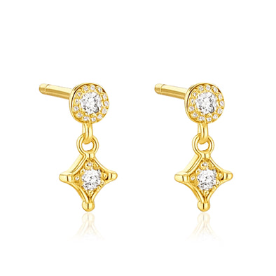 Star Drop Stud Earrings - Sterling Silver Yellow Plated