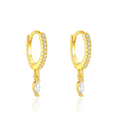 Marquise Drop Huggie Hoop Earrings - Sterling Silver Yellow Plated
