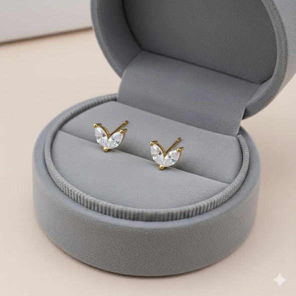 Minimal Double Leaf Stud Earrings - Sterling Silver Yellow Plated