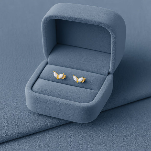 Minimal Double Leaf Stud Earrings - Sterling Silver Yellow Plated