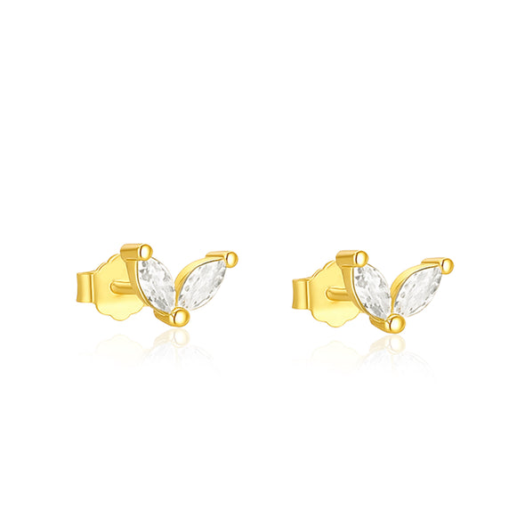 Minimal Double Leaf Stud Earrings - Sterling Silver Yellow Plated